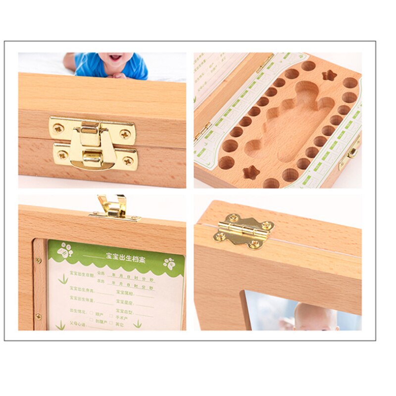 Milk Teeth Storage Wooden Photo Frame Fetal Hair Deciduous Tooth Box Organizer Umbilical Lanugo Save Collect Baby Souvenirs