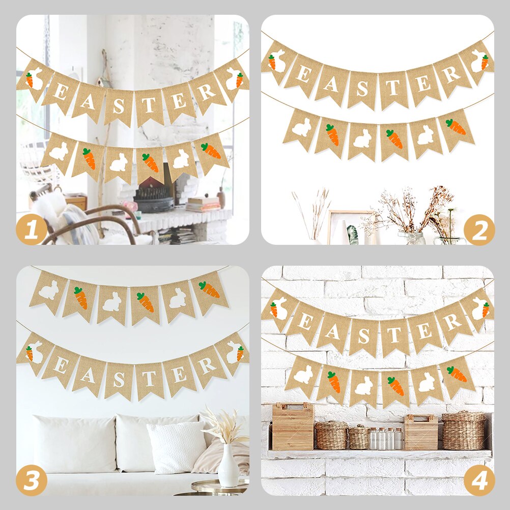 2pcs Easter Bunny Hanging Banner Easter Party Banner Easter Hanging Flag Banners