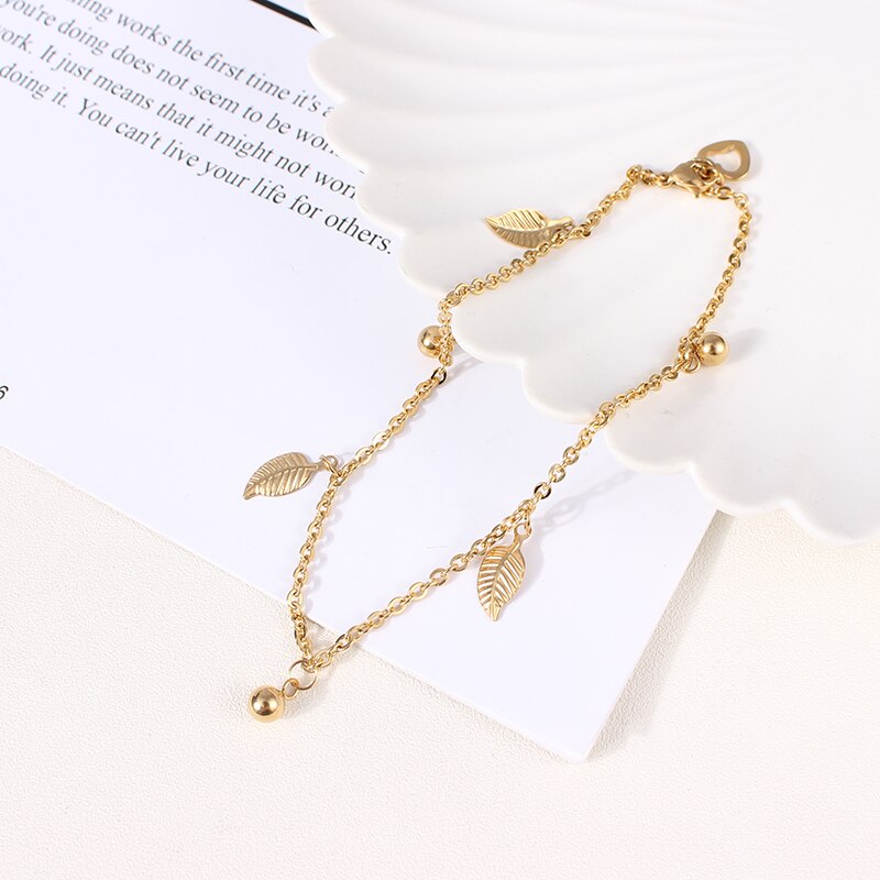 Rvs Bladgoud Kralen Barefoot Sandalen Enkelband Bohemian Tassel Link Chain Heart Voet Been Armband Voor Vrouwen: Style2