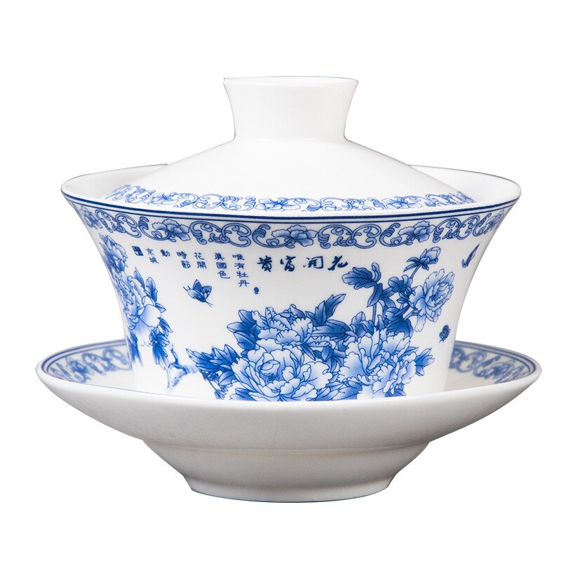 retro chińskie filiżanki robić herbaty 200ml jingdezhen niebiesko-biała porcelana sancai gaiwan miska robić parzenia herbaty filiżanka i spodek zestaw ceramicznych naczyń robić herbaty