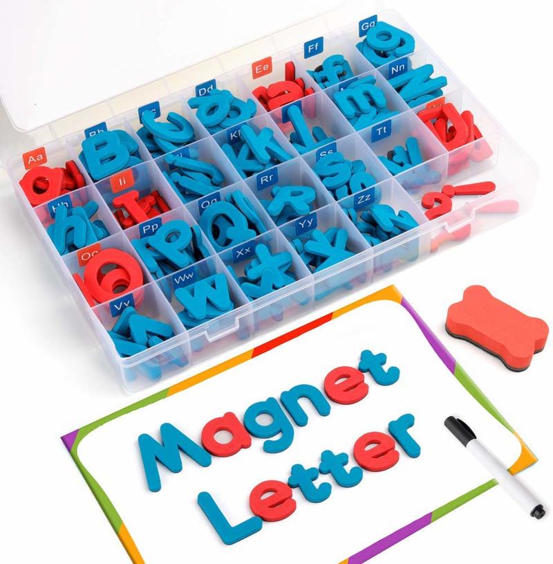 208 magnetische letters met magnetische plaat en box-hoofdletters en kleine schuim letters ABC koelkast koelkast stickers