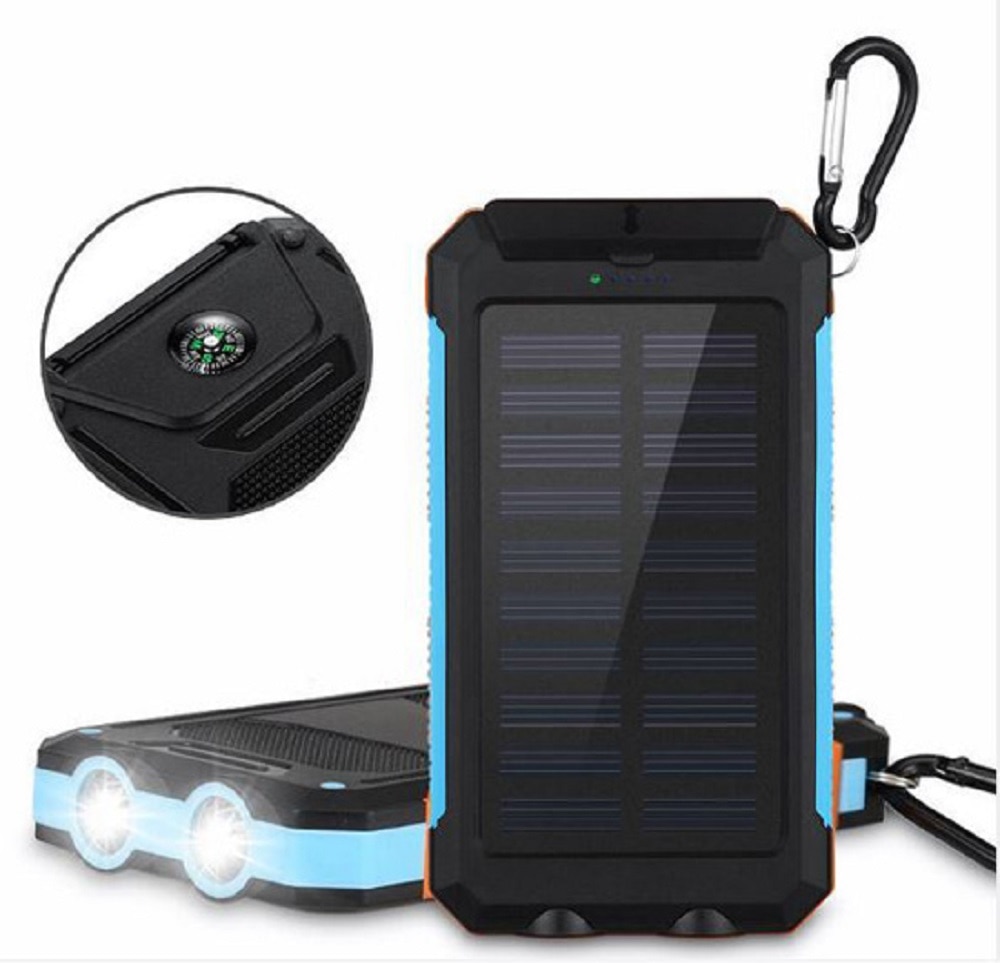 Cargador de batería solar portátil GGX ENERGY 8000mah para teléfono exterior, brújula de Camping + polvo/agua + luz LED + 2 salidas xUSB