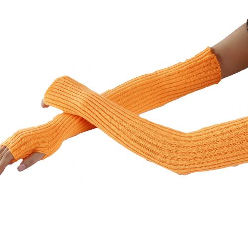 Damehandsker strækbare langærmede fingerløse handsker varme strikkede vanter armvarmere lange handsker forår efterår 52cm: Orange