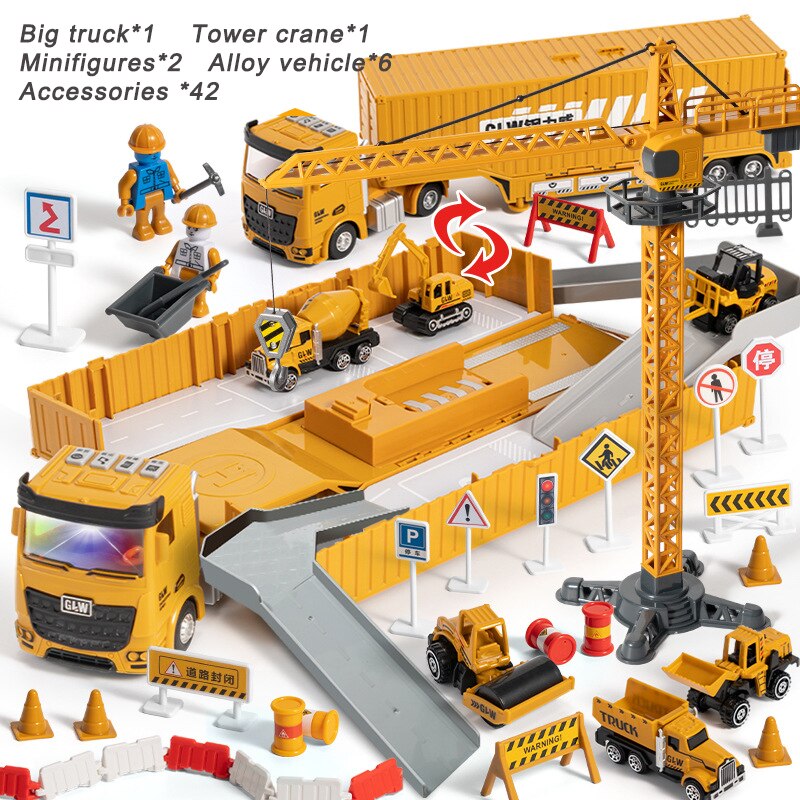 Ingegneria della lega Bulldozer gru costruzione camion RC Tower Designer per ragazzi gioca escavatore veicoli auto Set giocattoli per bambini: Style Set B