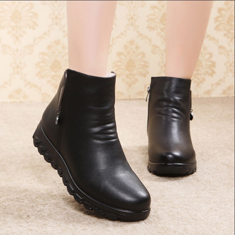 Cresfimix lady black pu leather round toe short boots women winter warm fur boots botas femininas a6393