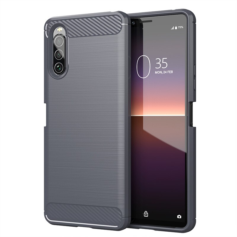 Pour Sony Xperia 10 II étui souple en Fiber de carbone étui de téléphone pour Sony Xperia 1 II antichoc Protection complète pare-chocs en Silicone: Xperia 1 II / Gris