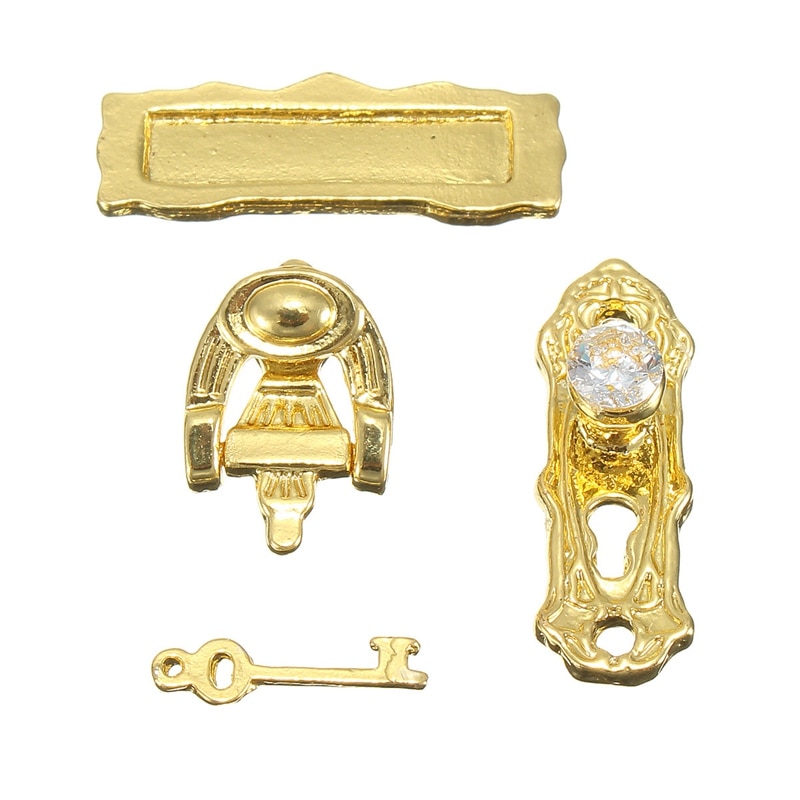 thumbnail image 2 of Chrysnbon Dollhouse Miniature Window Hardware - Gold Resin Handles & Locks For Miniature Homes 2 of 14