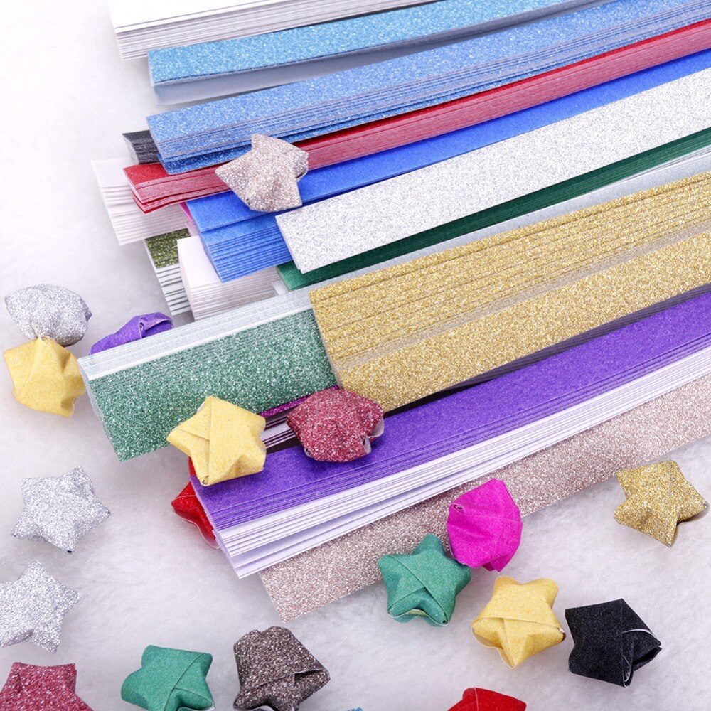 20 stk gør-det-selv håndlavet folde origami lucky star papir stjerner papirstribe glitter dekorativt tilfældigt farvet papir  #259129