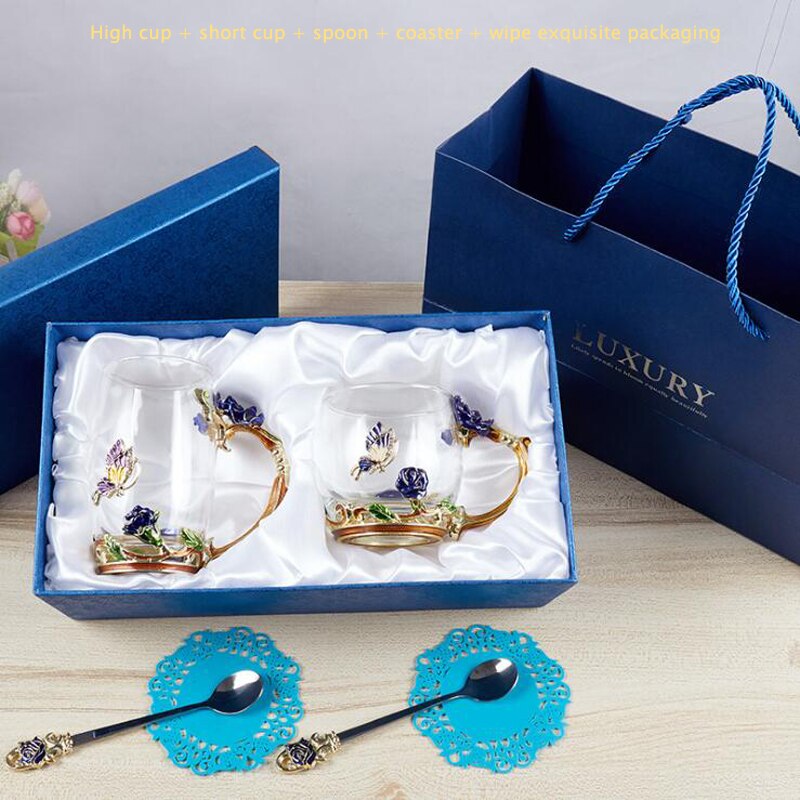 Skönhet och nyhet emalj kaffekopp mugg blomma te glas koppar för och kalla drycker te kopp sked set perfekt bröllop  b2: Gul
