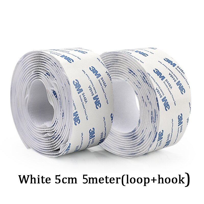 5Meter/Pairs Strong Self adhesive Hook and Loop Fastener Tape nylon sticker velcros adhesive with Glue for DIY 20/25/30/38/50mm: White 5cm