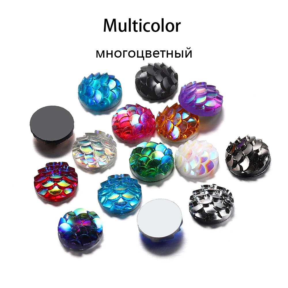 50Pcs 8mm Fish Scale Cabochons Flat Back Mermaid Resin Cabochon For Diy Jewelry Making Finding Supplies Accessories Bracelets: Multicolor