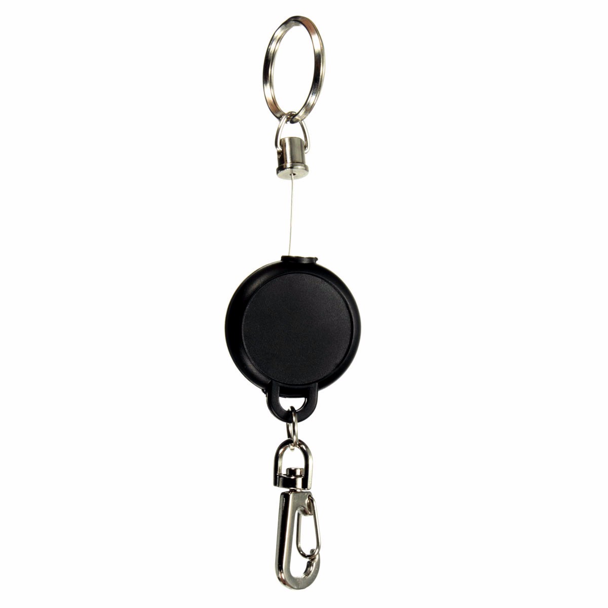 Kicute Newest Black Keychain 60cm Length Badge Reel Retractable Recoil Pass ID Card Holder Pull Key Ring Steel Cord