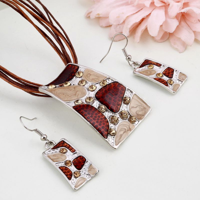 MINHIN nuovo Set di collana a catena in pelle con gemma smaltata per Set di gioielli da sposa per feste Set di gioielli estivi da donna