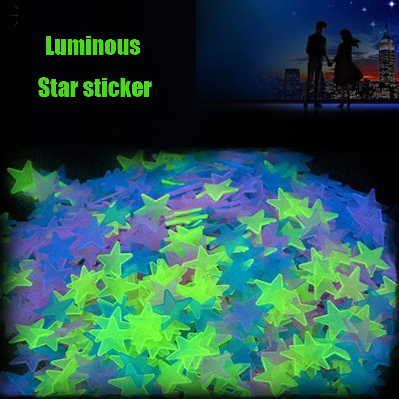 100PC Kids Bedroom Fluorescent Glow In The Dark 3D Star Glow Wall Stickers Stars Luminous Flashing sticker toys for Children