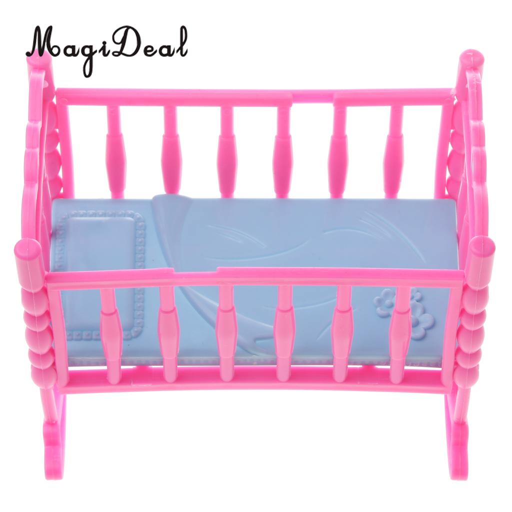 MagiDeal Lovely 1Pc Pink Baby Rocking Bed Bedroom Furniture Home Acce for dolls Doll House Dec Children Pretend Game Toy