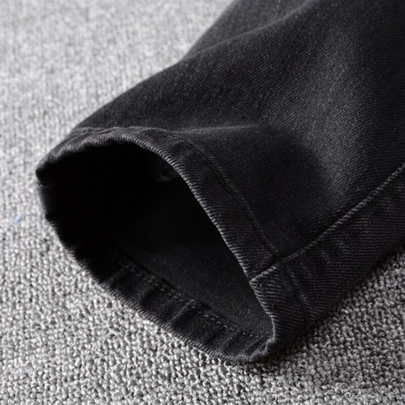 Sokotoo Men's PU leather patchwork biker jeans for motorcycle Slim skinny zippers black stretch denim pants