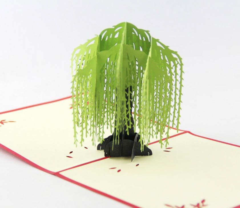 Carte pop up arbre de saule/carte kirigami 3D/cartes de vœux faites à la main pour arbre de printemps