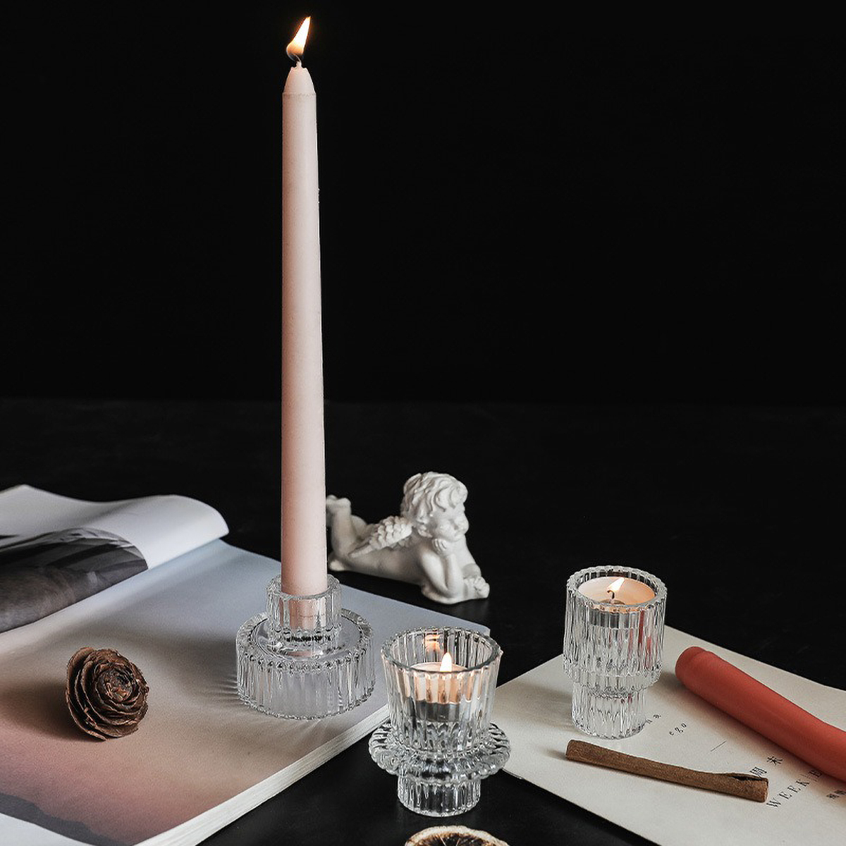 Portavelas de pilar de cristal transparente para candelabros de de mesa, centro de mesa decorativo para comedor en casa