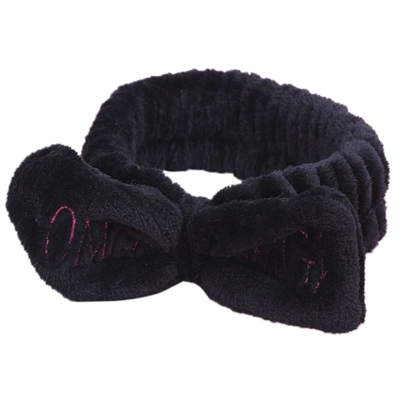 Vrouwen Meisjes Spa Brede Hoofdband Leuke Strik Omg Brieven Geborduurde Haarband Elastische Make Flanel Tulband Snoep Kleur Handdoek