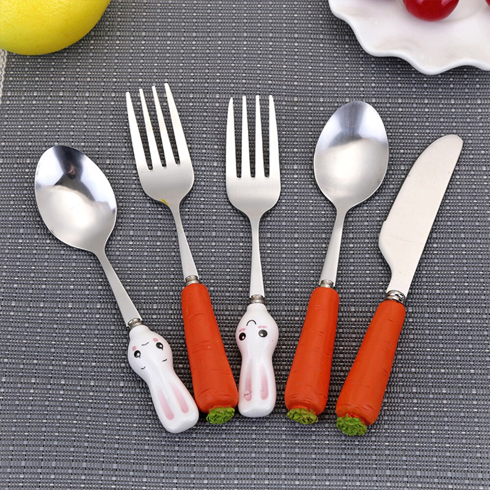 Baby Feeding Spoon Stainless Steel Tableware Dessert Spoon for Children Fork Baby Gadgets Feedkid Children's Cutlery for Kids