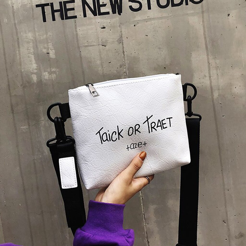 Mujer de de la línea, hombro bolsa chicas de Color sólido carta de ocio bolso de mano: WH