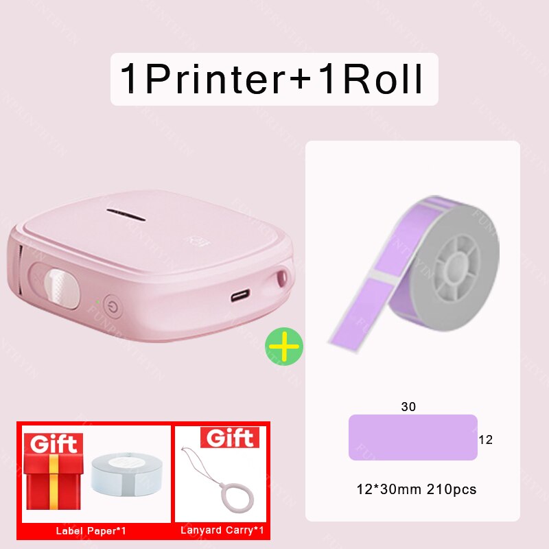 HPRT Q2 Thermal Label Printer Portable Pocket Label Maker Mobile Phone Home Office Use Mini Printing Machine No Ink For Home: Pink Printer 1Roll