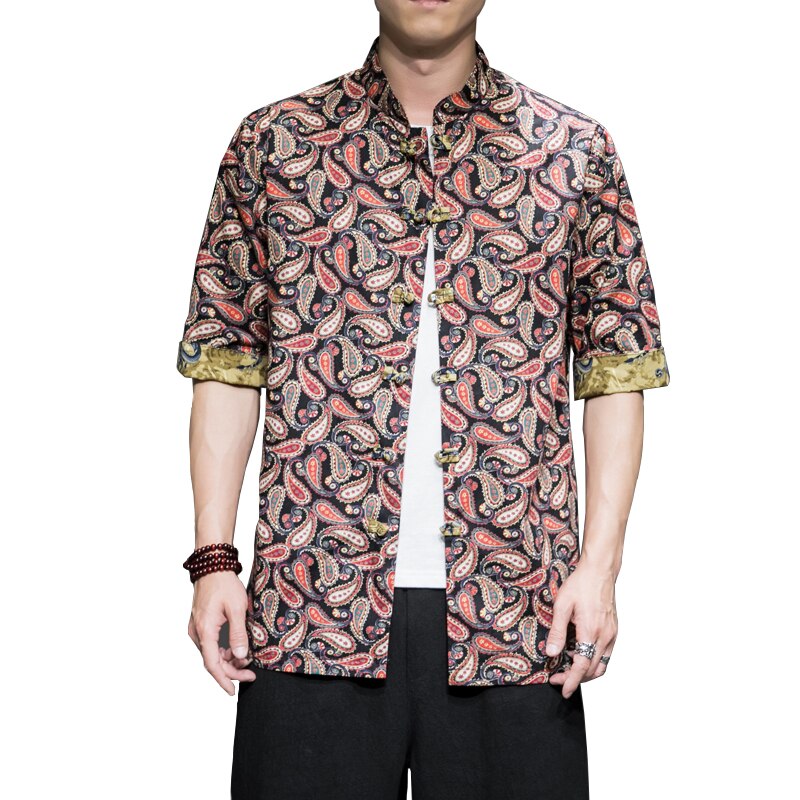 Mens Hemden Kleid der Halben Hülse verlieren passen Sommer Männer Chinesischen Hemd Blume Gedruckt Cheongsam Männer Jahrgang Chinesische Kung Fu hemd