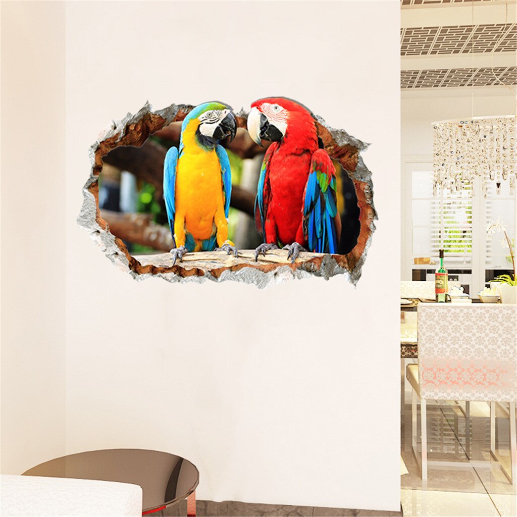 3D Broken Wall Parrot Wall Stickers Home Decor Ani... - Grandado - Handmade Wall Stickers For Parrot