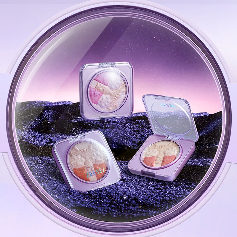 ZEESEA Highlighter Make Up Face Blusher Palette Highlighter Contour Highlight Blush Glowing 2 In 1 Space Cat 4.2g