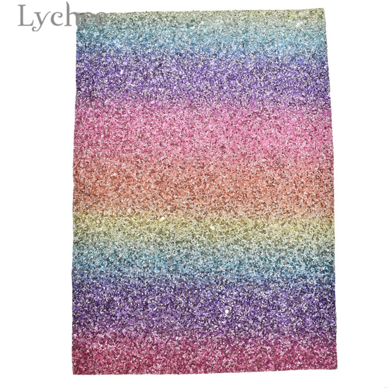 Lychee 29x21 cm A4 Regenboog Kleur Glitter PU Leer Stof Synthetisch Leer DIY Materiaal Voor Handtas kledingstukken