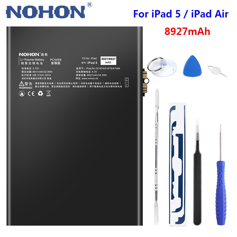 Nohon – batterie de remplacement, Lithium polymère, pour Apple iPad 5, A1484, A1474, A1475, 8927mAh