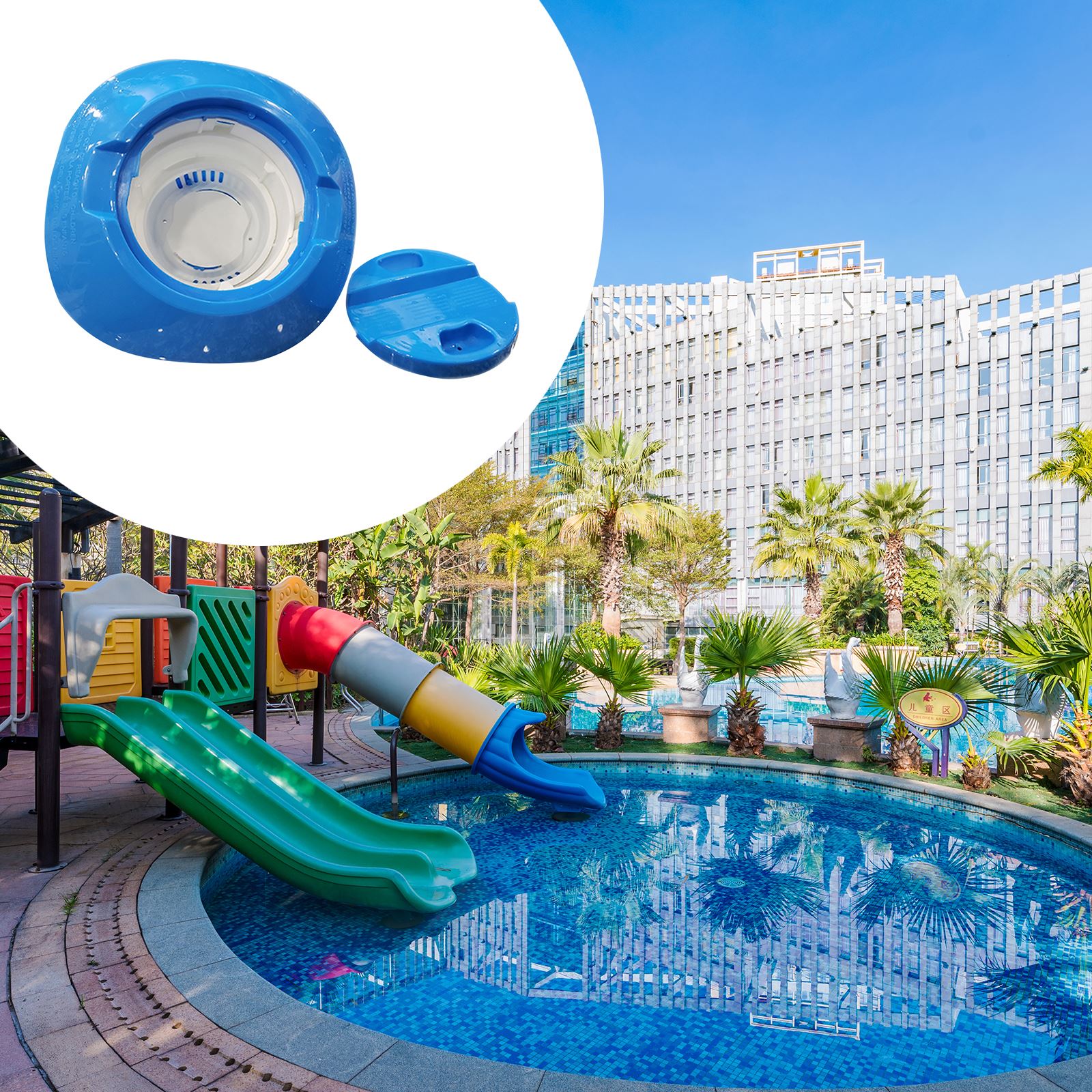 Deluxe Large Blue And White Floating Swimming Pool Chlorine Dispenser Disinfection Automatic Swimming Pool Cleaning Tools