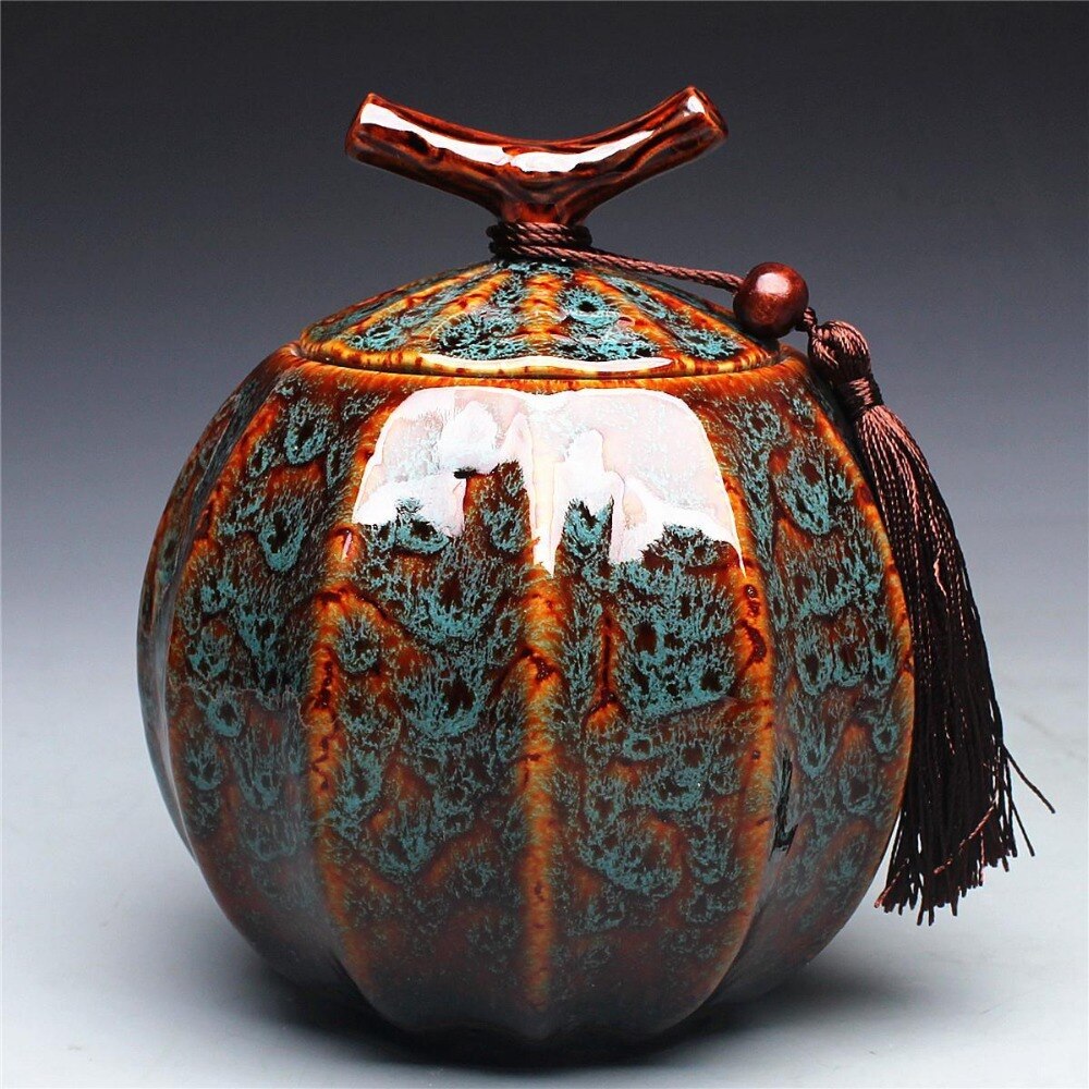 High grade ceramics furnace transmutation Porcelain Pumpkin Style tea jar ceramic tea barrel sealed tank storage tank tea caddy