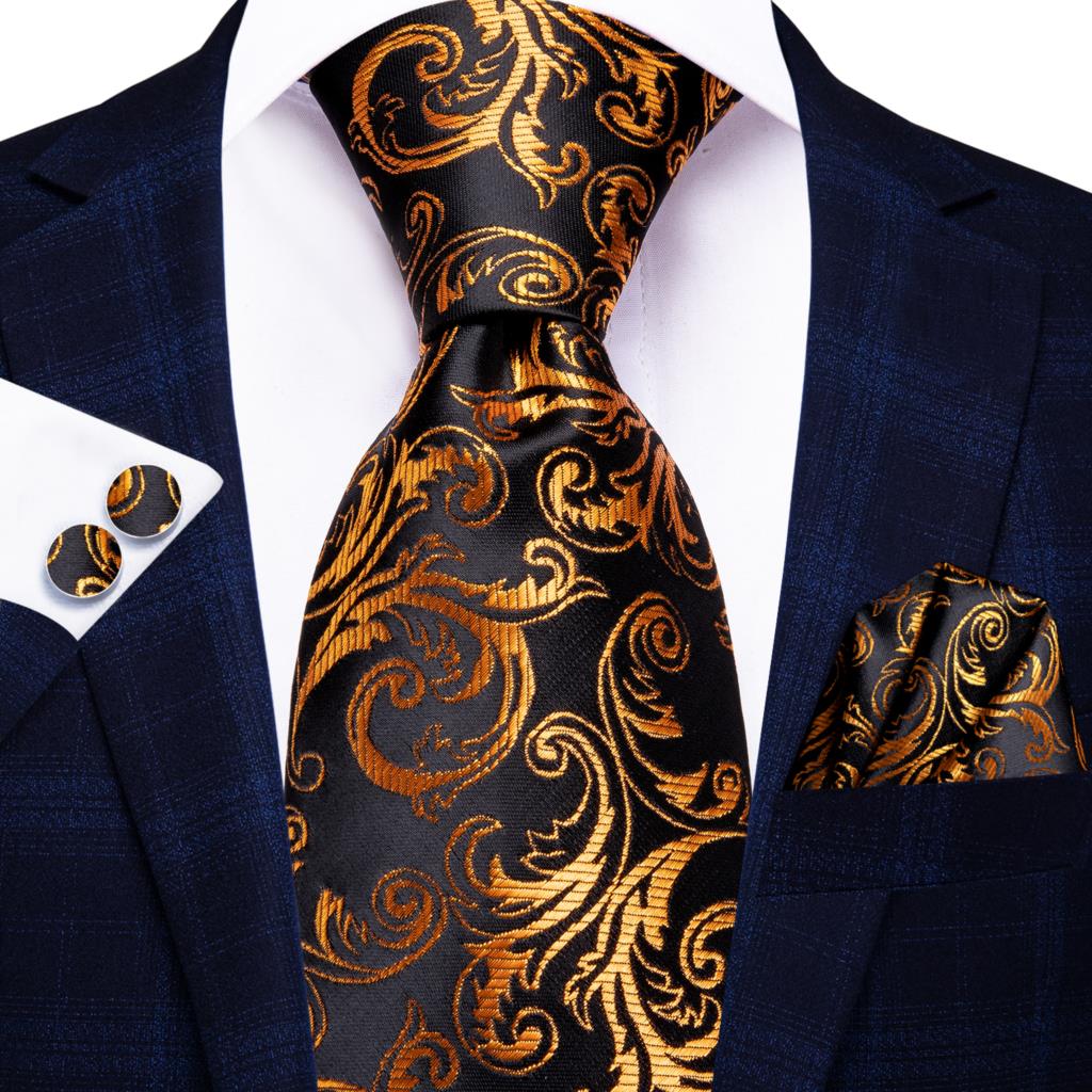 Hi-Tie-corbata de seda a rayas para hombre, corbata de boda a rayas de color naranja o dorado, pañuelo, para de negocios: SN-3337