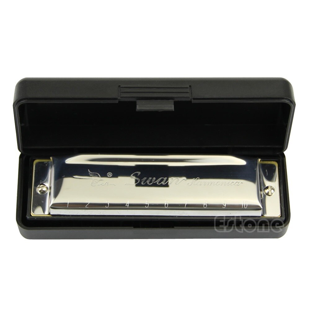 1pc Swan Harmonica 10 Hole Key of C for Blues Rock Jazz Folk Harmonicas Silver Musical Accessories