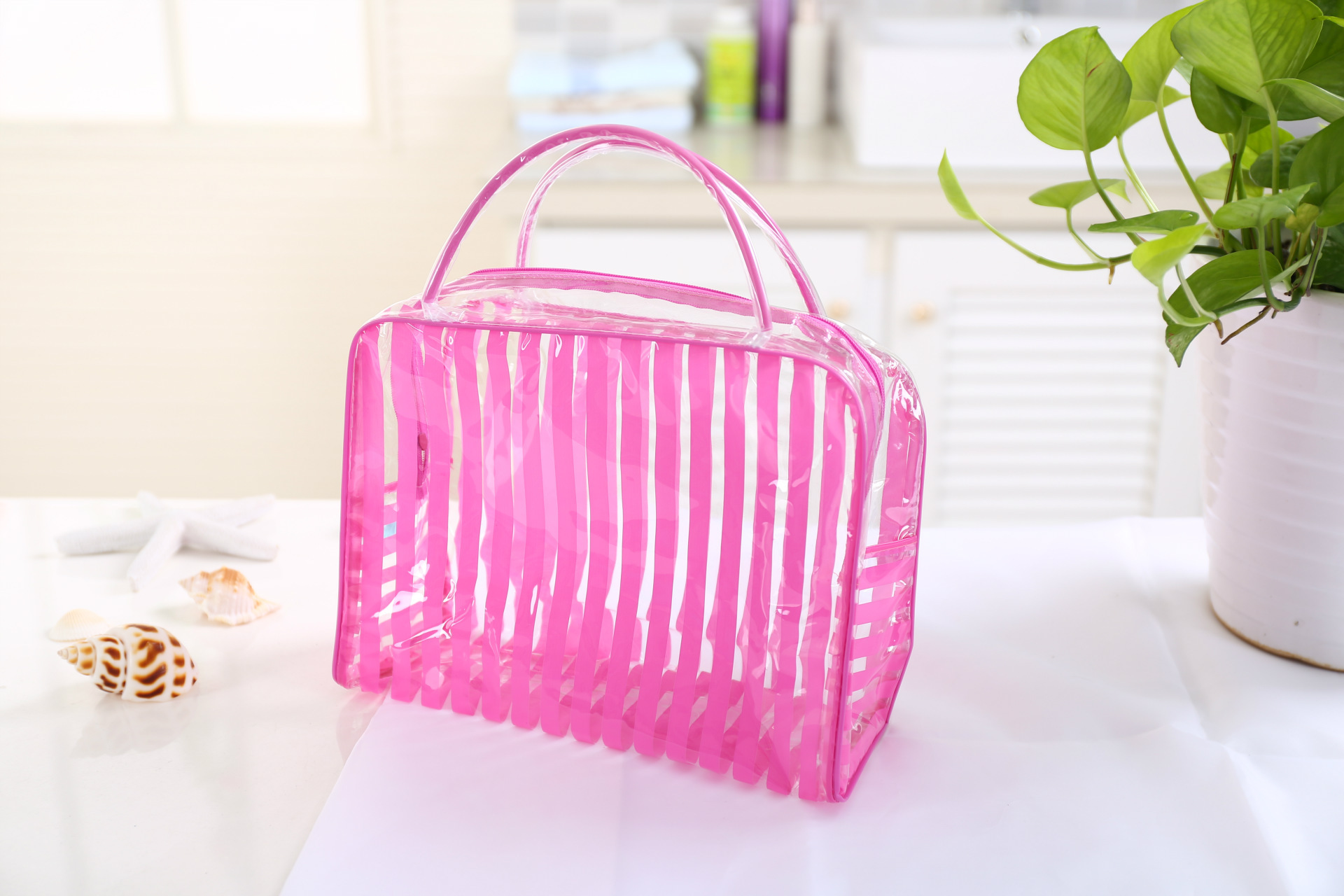 Bolsos transparentes para cosméticos de PVC, bolsa organizadora transparente impermeable para viajes de mujer, estuche de maquillaje de belleza, bolsa de cosméticos de playa: Red