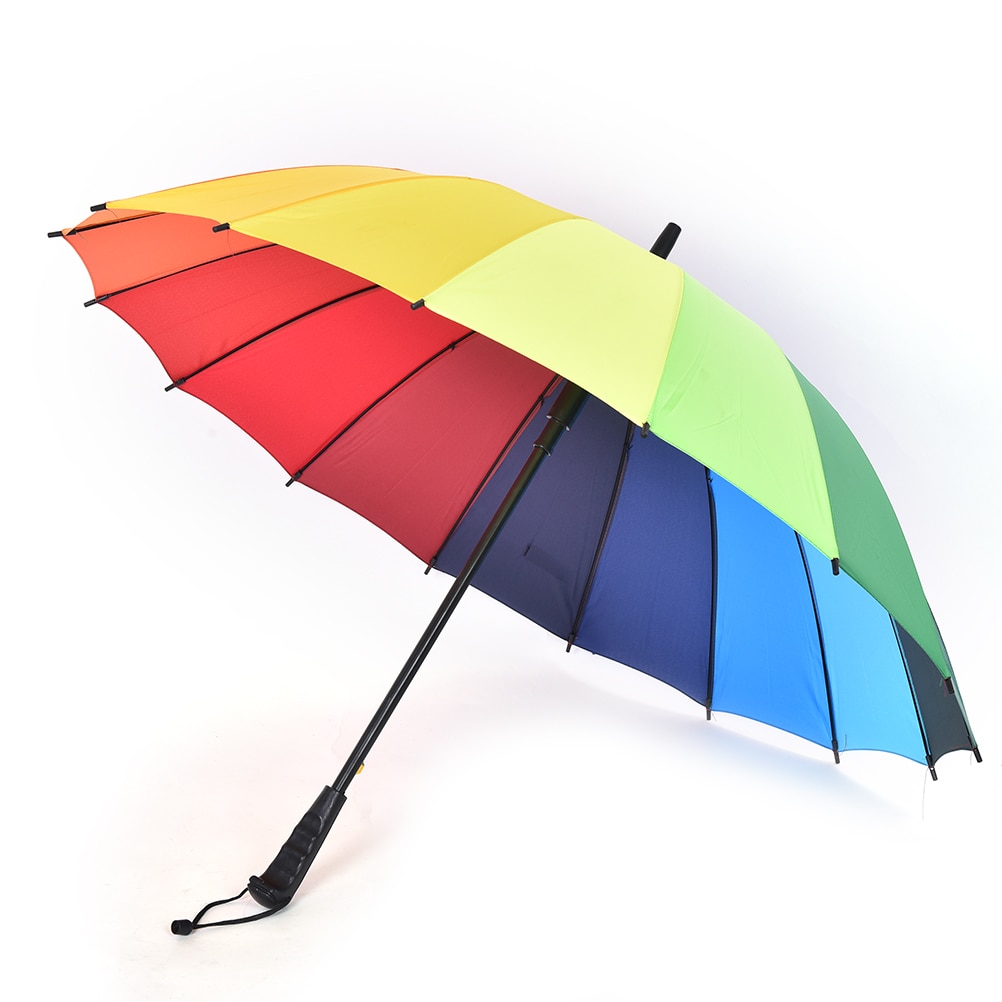 Paraply lang håndtag top kvinder regn spadserestok paraply stor regnbue stok anti-uv solrig golf vindtæt parasol