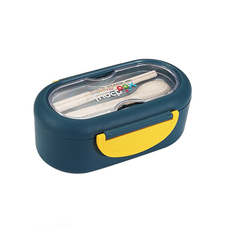 Lunch Box Microwave Leakproof Wheat Straw Office Dinnerware Food Storage Container Children Kids School Portable Bento Box Bag: Deep Blue