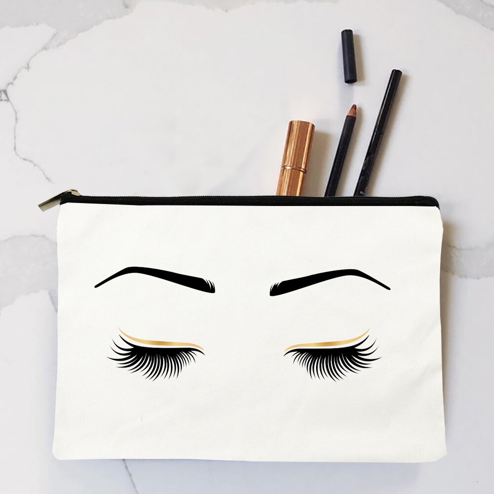 Auge Wimpern Gedruckt Frauen Kosmetische Fällen Tasche Leinwand Reißverschluss machen-hoch Lagerung Organizer Bleistift Taschen Reise Handtasche: W00800-TBWH-D