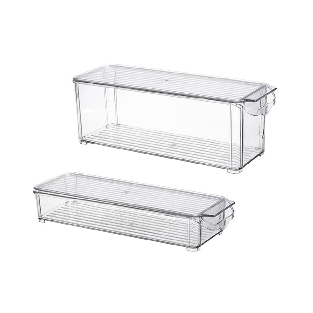 2 Pack - Acrylic Food Storage Container Bin with Lid and Handle for Cabinet, Fridge, Freezer - Organizer: A