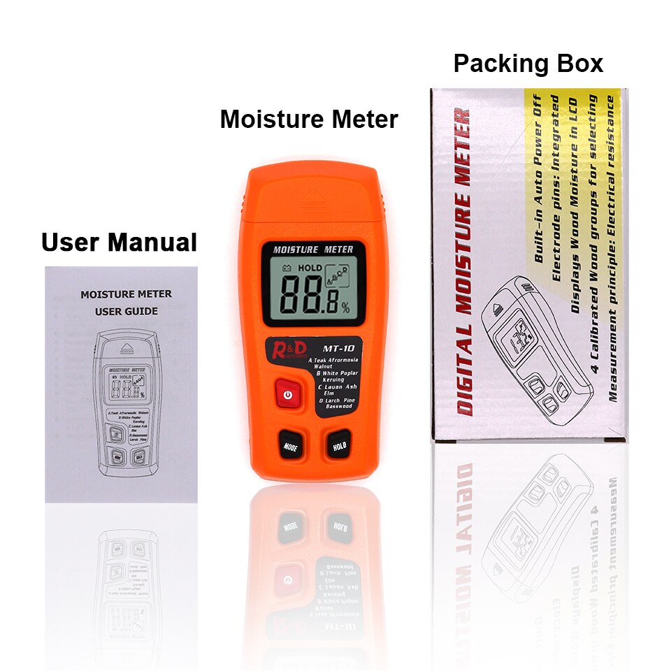 R&amp;D MT-10 EMT01 Wood Moisture Meter Wood Humidity Tester Hygrometer Timber Damp Detector Tree Density tester Grey Orange