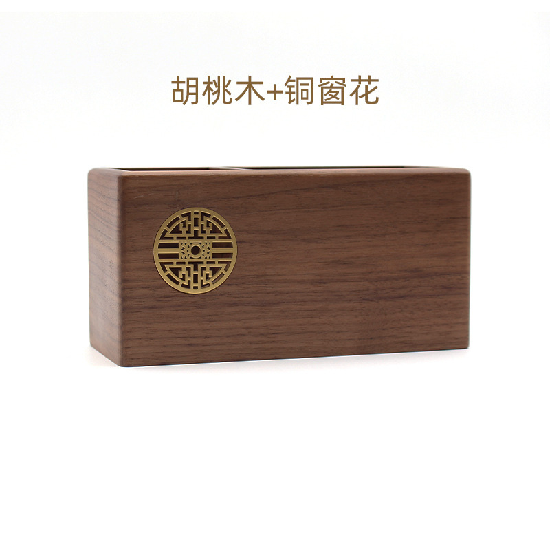 Porte-stylo en bois massif sculpté en creux, accessoires de bureau, organisateur de crayons en noyer pour bureau: Bleu