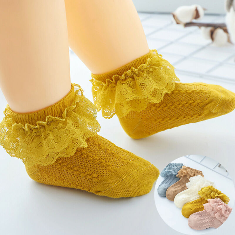 Baby Girl Children Toddler Cotton Ankle Socks Frilly Trim Lace Short Stocking