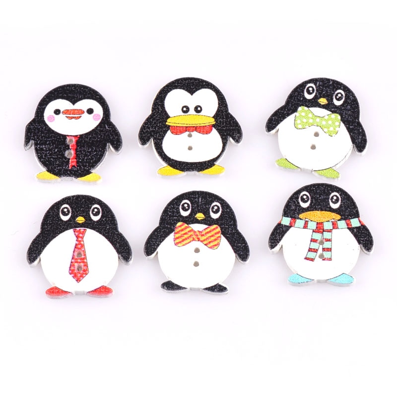 Botones planos decorativos de madera con forma de pingüino, botones artesanales para álbum de recortes, 25 uds., accesorios de costura, colores mezclados, M1680