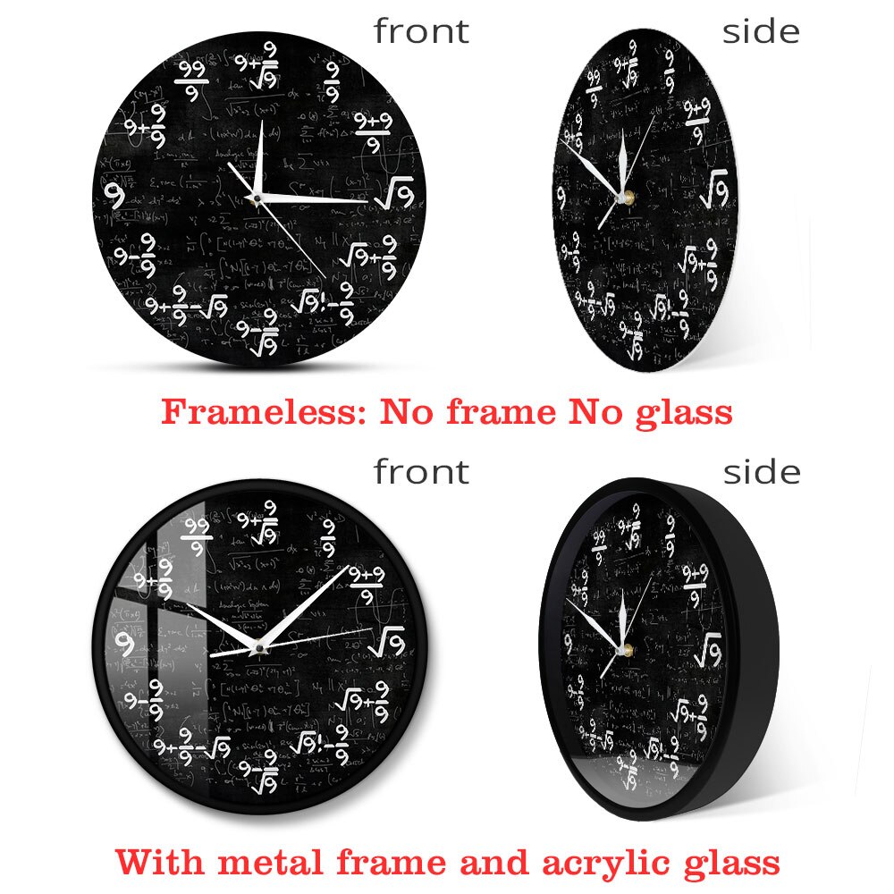 Les Nines Math horloge murale numéro 9 Math horloge moderne montre murale calcul équation l'horloge de 9s formules mathématiques Art mural