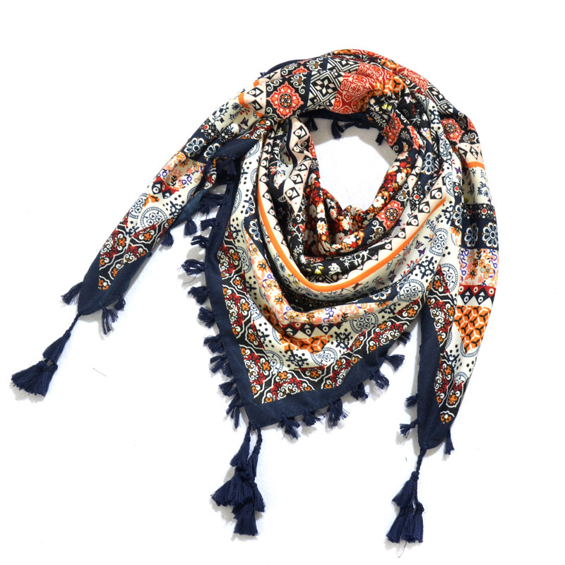 Boheemi huivi naisten talvikääre retrokuvioinen tupsukuvioinen naisten huivi iso neliöhuivi 115cm puuvillaista foulard-kukkakuvioista nenäliinaa