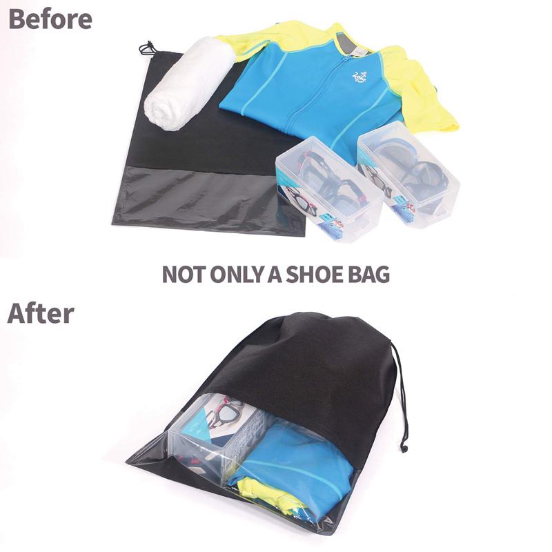 12 pièces sacs à chaussures de voyage imperméable Non-tissé stockage avec corde pour hommes et femmes chaussures pochette emballage organisateurs, x-large, noir