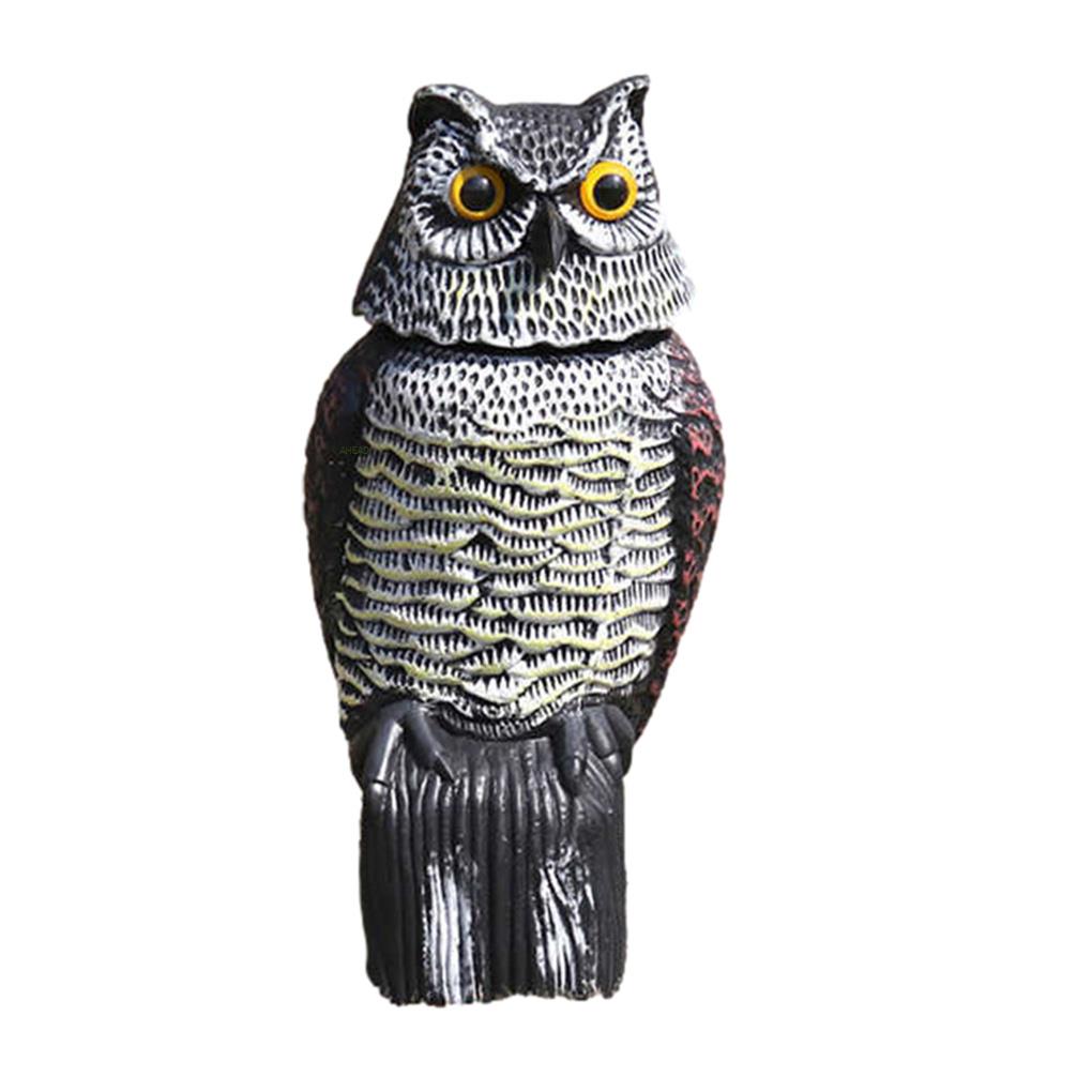 Realistic Bird Scarer Rotating Head Sound Owl Prowler Decoy Protection Repellent Pest Control Scarecrow Garden Yard Move: Turn head and voice