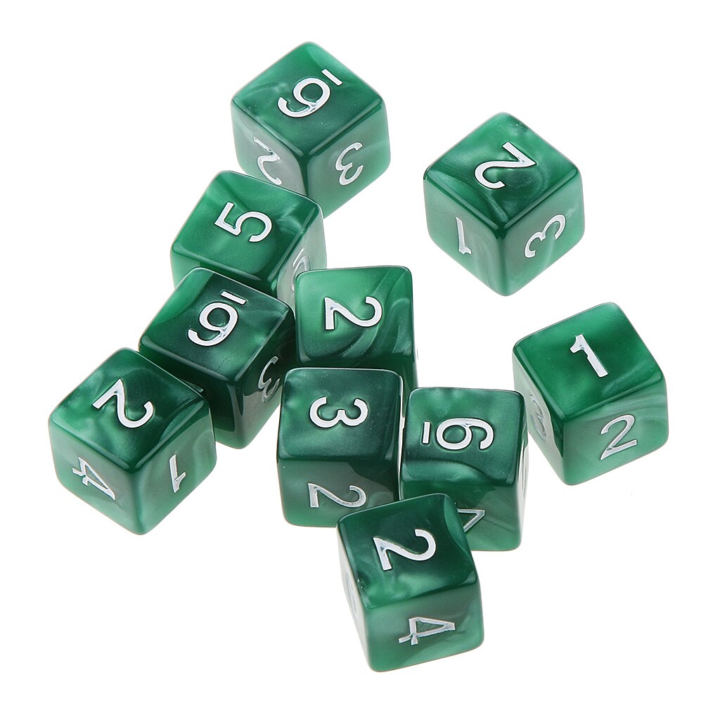 Dados TRPG D & D, 10 Uds., juegos de rol, múltiples caras D6 D10 D12 D20 dados: green 16mm