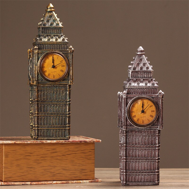 Europeisk stil harts retro big ben bordsklocka sovrum säng tyst klocka restaurang bar dekoration hantverk
